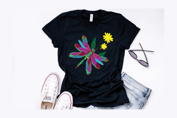 Dragonfly Color Summer T-Shirt Design: Graphics & T-Shirt Designs