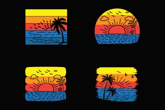 Summer Retro Sunset Beach T-shirt Tem: Graphics and Crafts for Summer Vibes