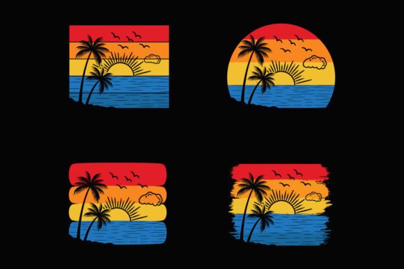 Summer Retro Sunset Beach T-shirt Temple: Graphics for Crafts and Content