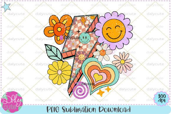 Summer Vibes Retro Groovy Flower PNG